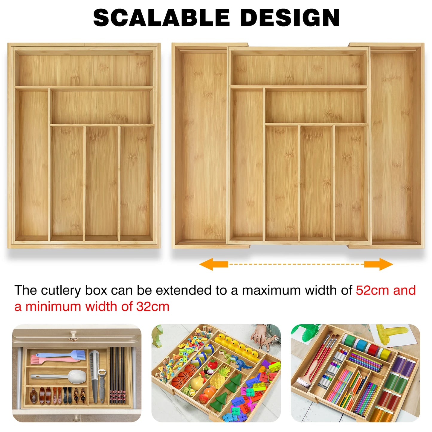 Organizador Expandible de Bambú para Gavetas – 8 Compartimentos Ajustables | SOCIA Living